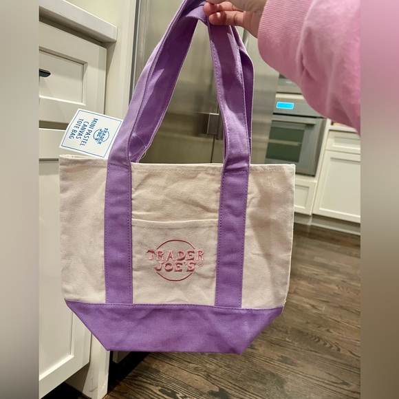 Trader Joe'S Handbags - Trader Joe’s Purple and Cream mini tote bag